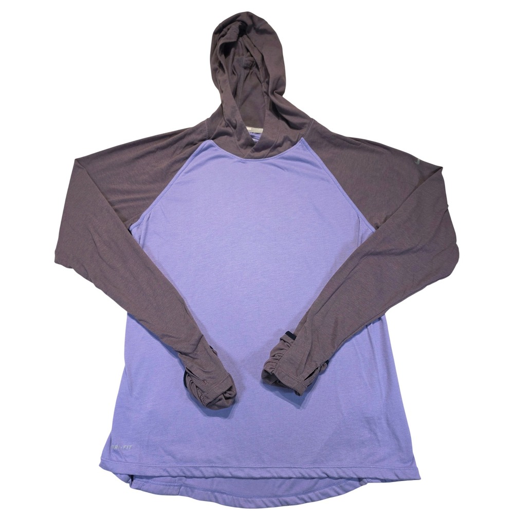 Nike Running Dri-FIT Hoodie Women Medium Purple Colorblock Thumbhole Activewear